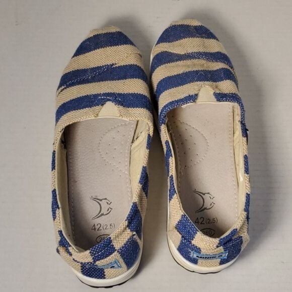 Minika Canvas Shoes Wedge Stripe Slip On Navy Cream Women's Size 10 WOMAN'S - Picture 5 of 12